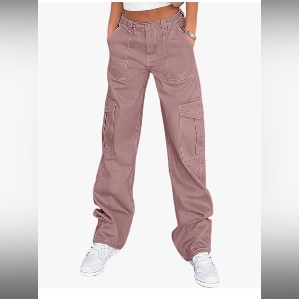 Purple Cargo Pants with Relaxed Fit and Elastic Cuffs